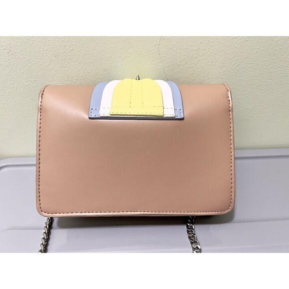 Zara TRF Light Pink Tan Crossbody Handbag Silver Chain Studded Purse Clutch - Picture 6 of 8
